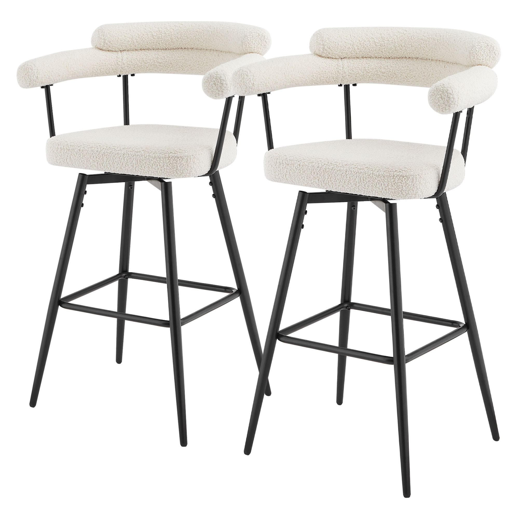 BARHOCKER 2er Set drehbar Beige mit Teddy-Stoff 76 cm hoch - Beige/Schwarz, Textil/Metall (61/103/55cm) - ML-DESIGN