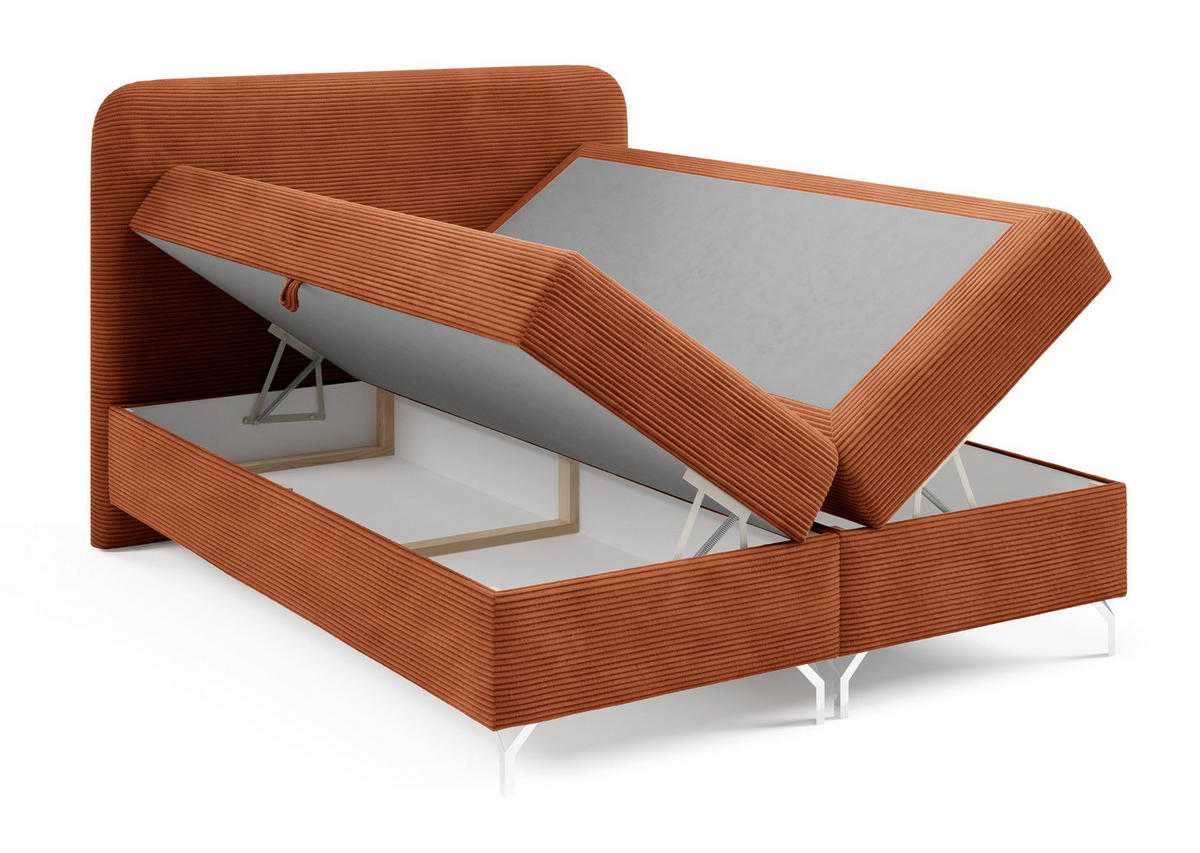 BOXSPRINGBETT mit Matratze H3 160x200 Rotos, Cordstoff, Bettkasten, Orange - Orange, Holz/Textil (160/200cm) - Emporius