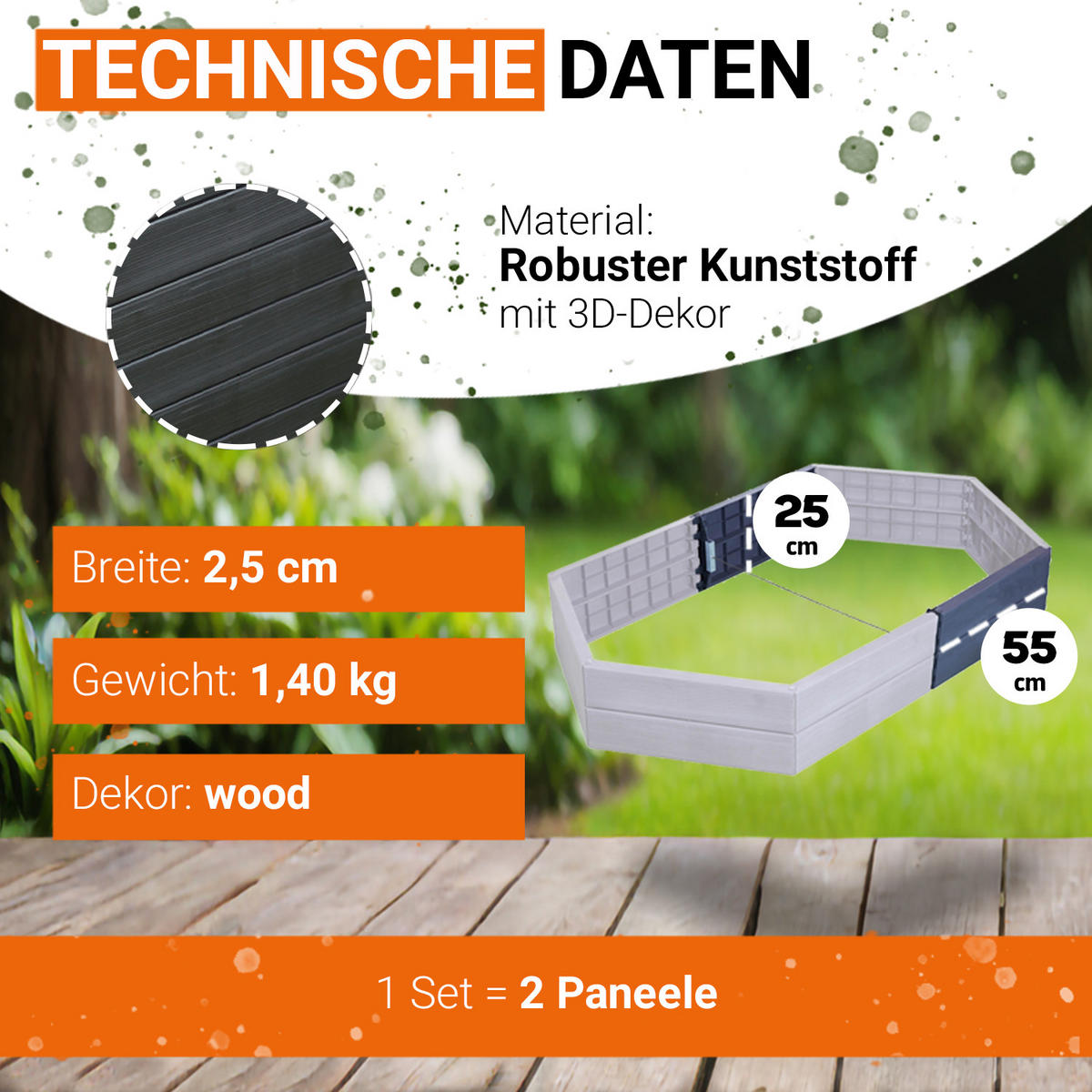 HOCHBEET-VERLÄNGERUNGSSET, 2 Paneele inkl. Verbinder - Braun, Kunststoff (2.5/25/55cm) - GARANTIA
