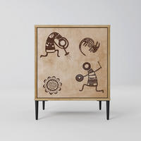SIDEBOARD AFRICAN STYLE, Eichefarben, 57,5x42x72,5 cm, Schwarze Metallfüße - Eichefarben/Multicolor, Holzwerkstoff/Metall (57.5/72.5/42cm) - SpaceRebels