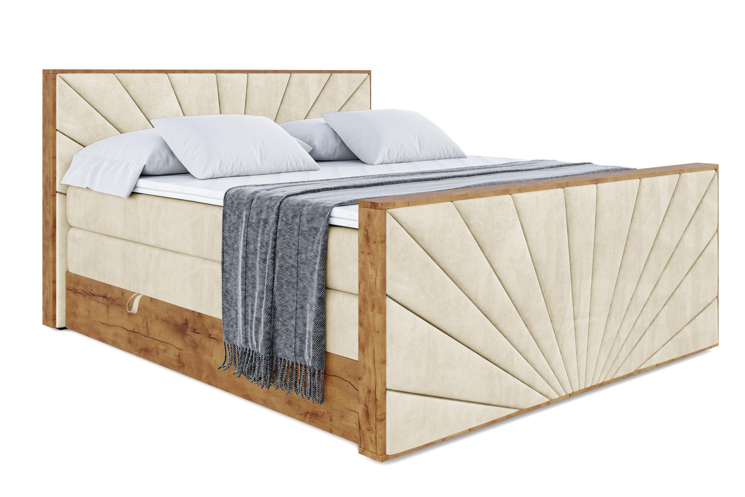 BOXSPRINGBETT mit Matratze H3|H4 und Lattenrost - LOLLI6-Z KING-120x200 - Beige Monolith - Beige, Holzwerkstoff (120/200cm) - ALTDECOR
