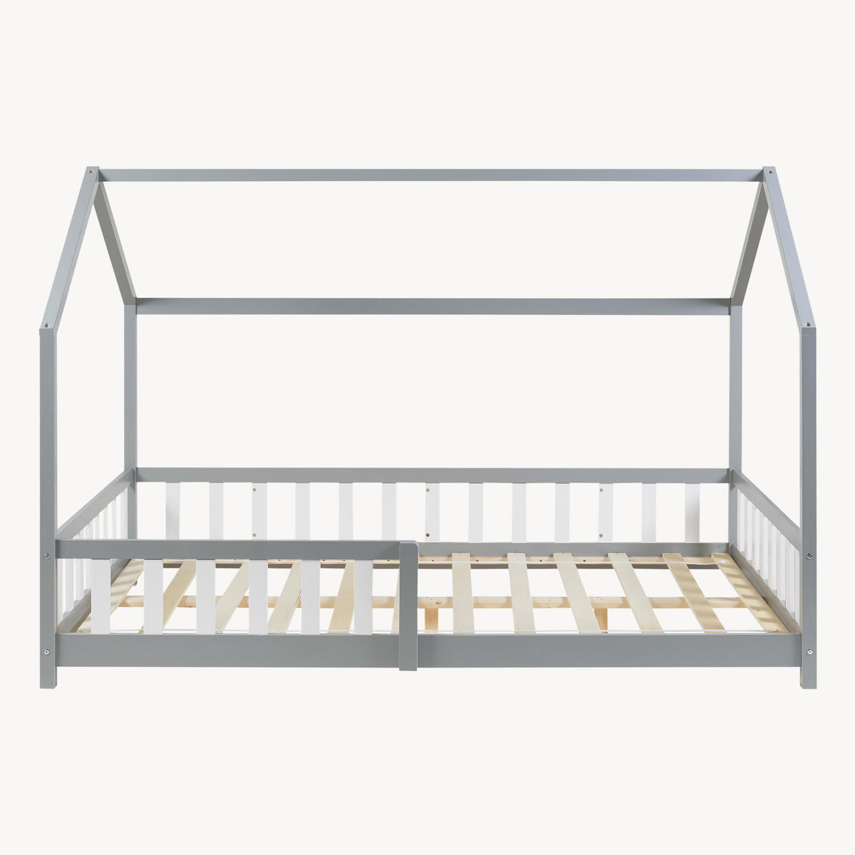 HAUSBETT Hesel - Weiß/Grau, Holz (140/200cm) - [en.casa]