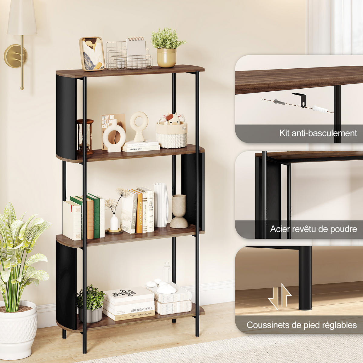 REGAL DE-15573 80x30x141 cm, 4-stufig Braun - Braun, Metall (80/141/30cm) - ComfortXL