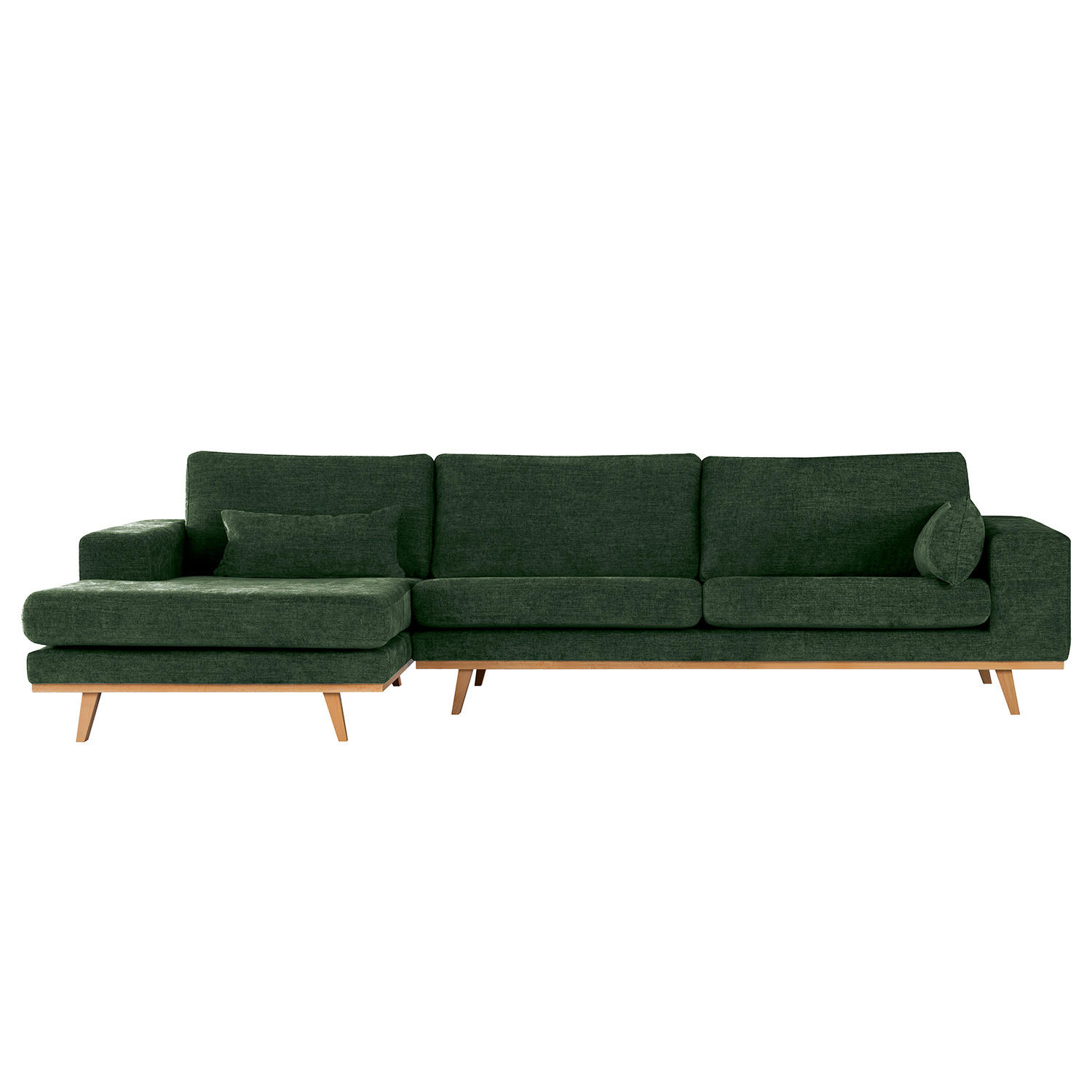 ECKSOFA mit Longchair - Dunkelgrün/Buchefarben, Textil (281/153cm) - home24