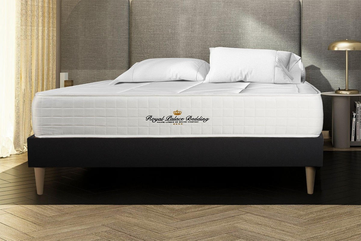 BETT Windsor Taschenfederkern und Memory-Schaum 130 x 190 cm h1 - Kit Bettgestell Schwarz - Beige/Schwarz, Holz (130/190cm) - ROYAL PALACE BEDDING