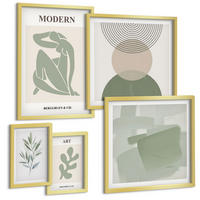 BILDER SET 5er Set - 50x50 cm & 20x30 cm & 40x60 cm Goldrahmen - Stilvolle abstrakte Pflanzengrafiken - Goldfarben, Kunststoff (40/60cm) - TULUP