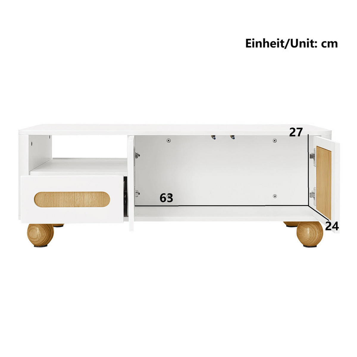 COUCHTISCH 105x50cm Weiß Holzoptik LED 4 Türen 2 Schubladen Vielseitig - Weiß, Holz (63/37.5/23cm) - FLIEKS