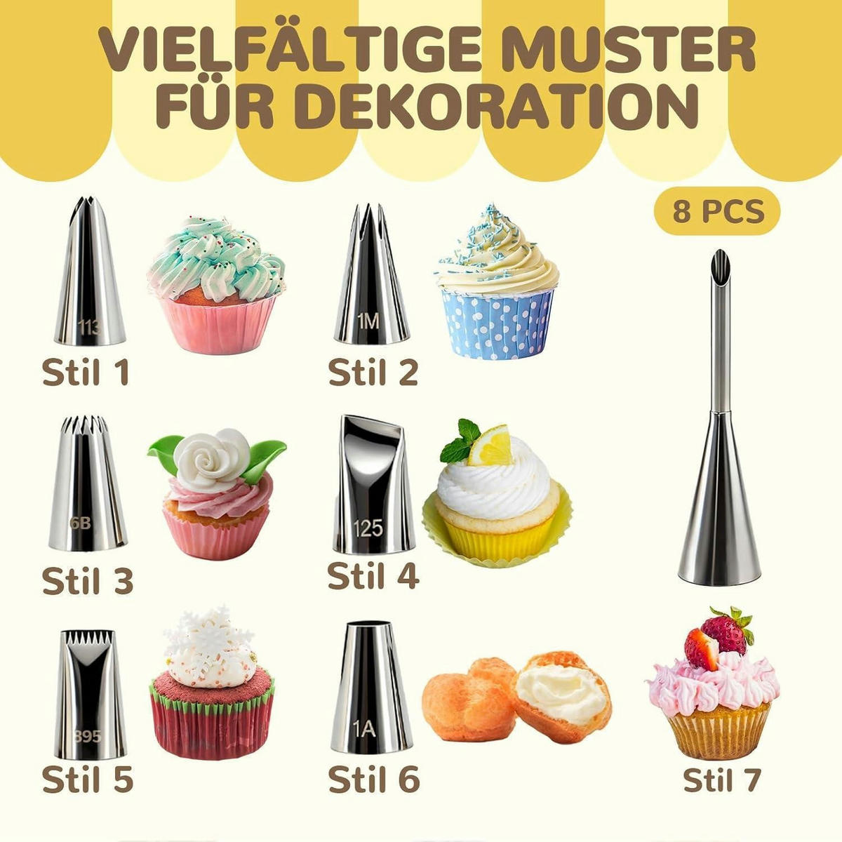 SPRITZBEUTEL Set 16-teilig mit 8 Tüllen und 2 Beuteln - Weiß, Textil (21/1/35cm)