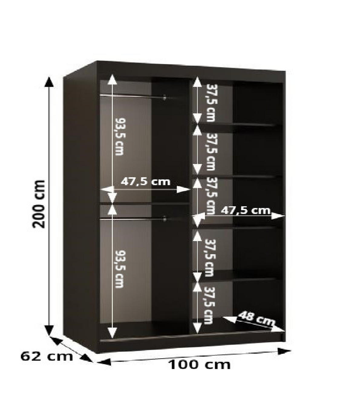 SCHWEBETÜRENSCHRANK 200/100/62 2-türig - Goldfarben/Schwarz, Holz/Kunststoff (100/200/62cm) - MÖBEL KRYSPOL