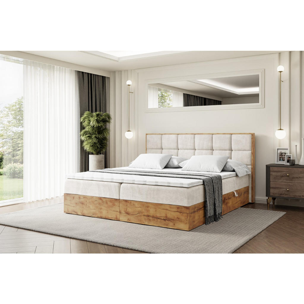 Thumbnail - Altdecor Boxbett, Braun, Holzwerkstoff, Höhe ca. 20 cm, 200x200 cm, Schlafzimmer, Betten, Boxspringbetten