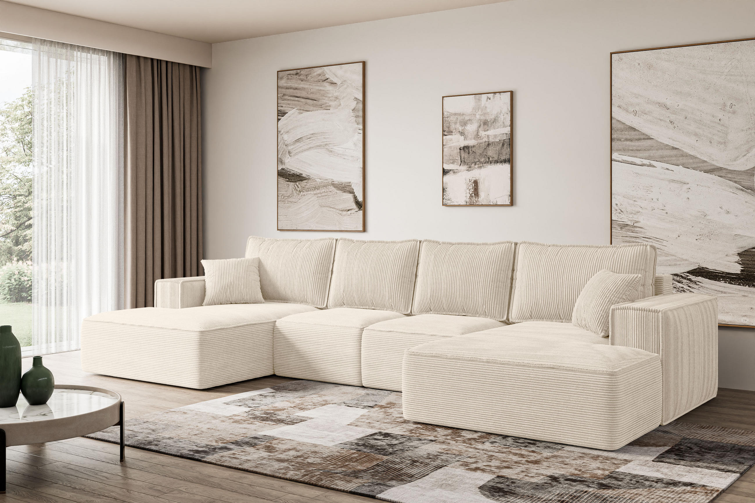 Thumbnail - Altdecor Wohnlandschaft, Beige, Textil, 6-Sitzer, U-Form, 349x87x161 cm, Wohnzimmer, Sofas & Couches, Wohnlandschaften, ...