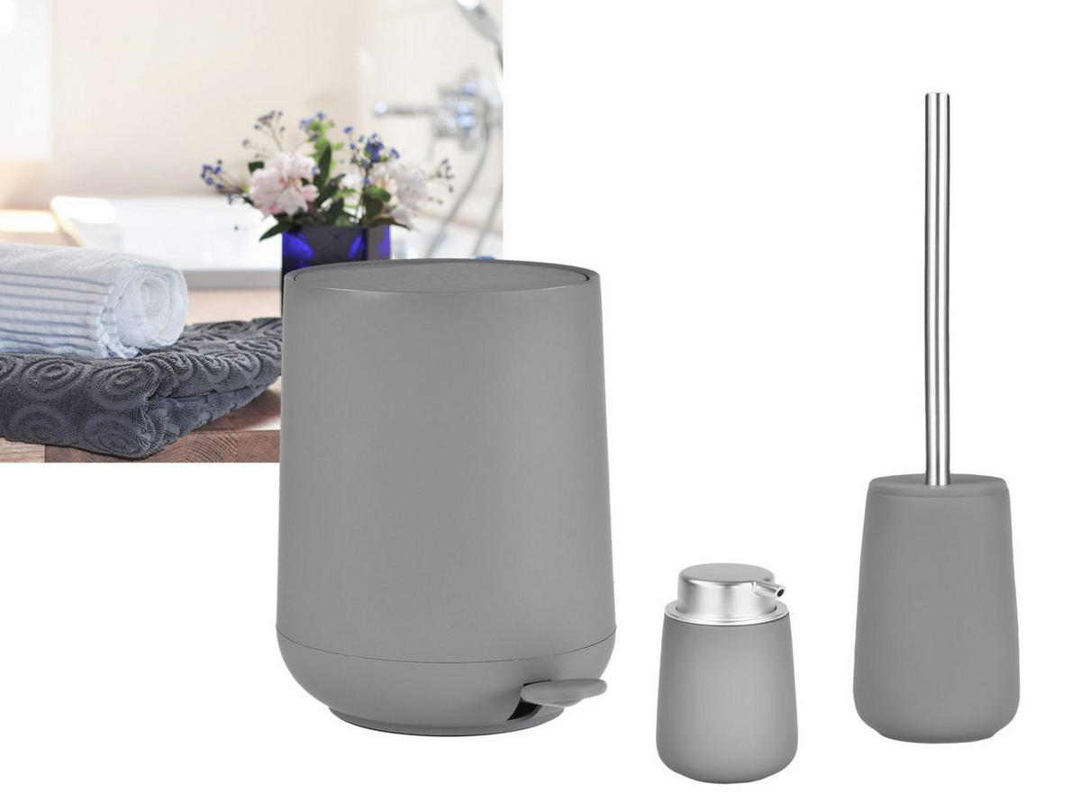 BAD ACCESSOIRES SET Nova 3tlg. grey (grau) - Grau, Kunststoff (23/29/23cm) - Zone Denmark
