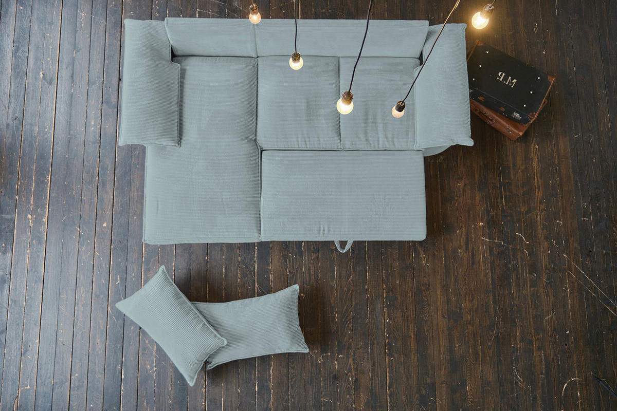 ECKSOFA DAMETO Hellblau Cord - Schwarz/Hellblau, Kunststoff/Textil (266/174cm) - KAWOLA