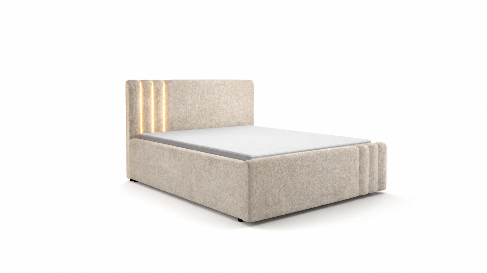 POLSTERBETT JOVENA – 180×200 cm - mit Lattenrost , Ohne Bettkasten / Mit Beleuchtung Kaschmir Beige - Kaschmir/Beige, Holzwerkstoff (180/200cm) - Milaros Markt