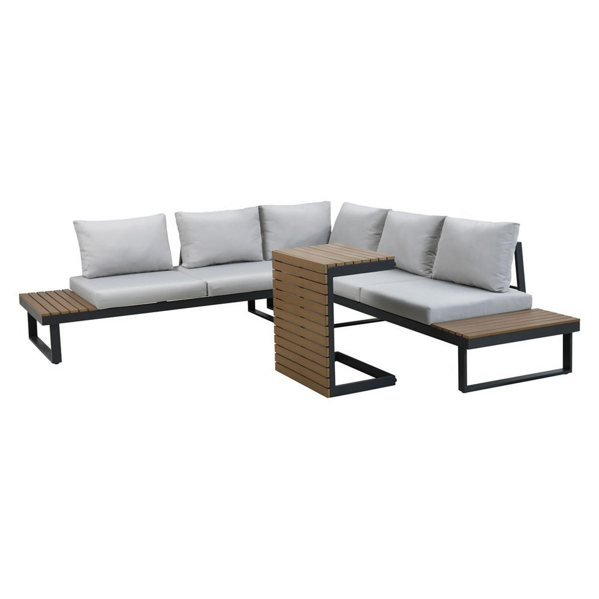 SET DE RELAXARE PENTRU GRĂDINĂ MARBELLA Modular, cu canapea, colț și masă - gri, compozit lemnos - RAUMHIRSCH FURNITURE