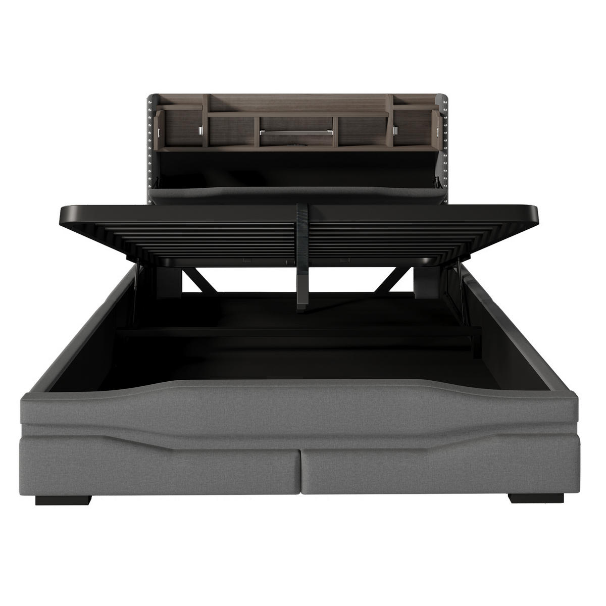 POLSTERBETT 160x200cm Grau USB-C LED-Licht Kopfteil Hydraulik - Grau, Holz (160/200cm) - FLIEKS