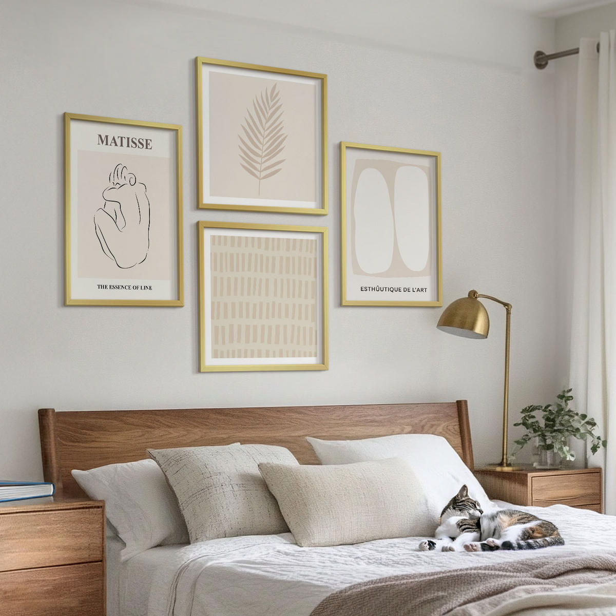BILDER SET 4er Set - 50x50 cm & 40x60 cm Goldrahmen - Linien, Formen, Beige, Weiß - Goldfarben, Kunststoff (50/50cm) - TULUP