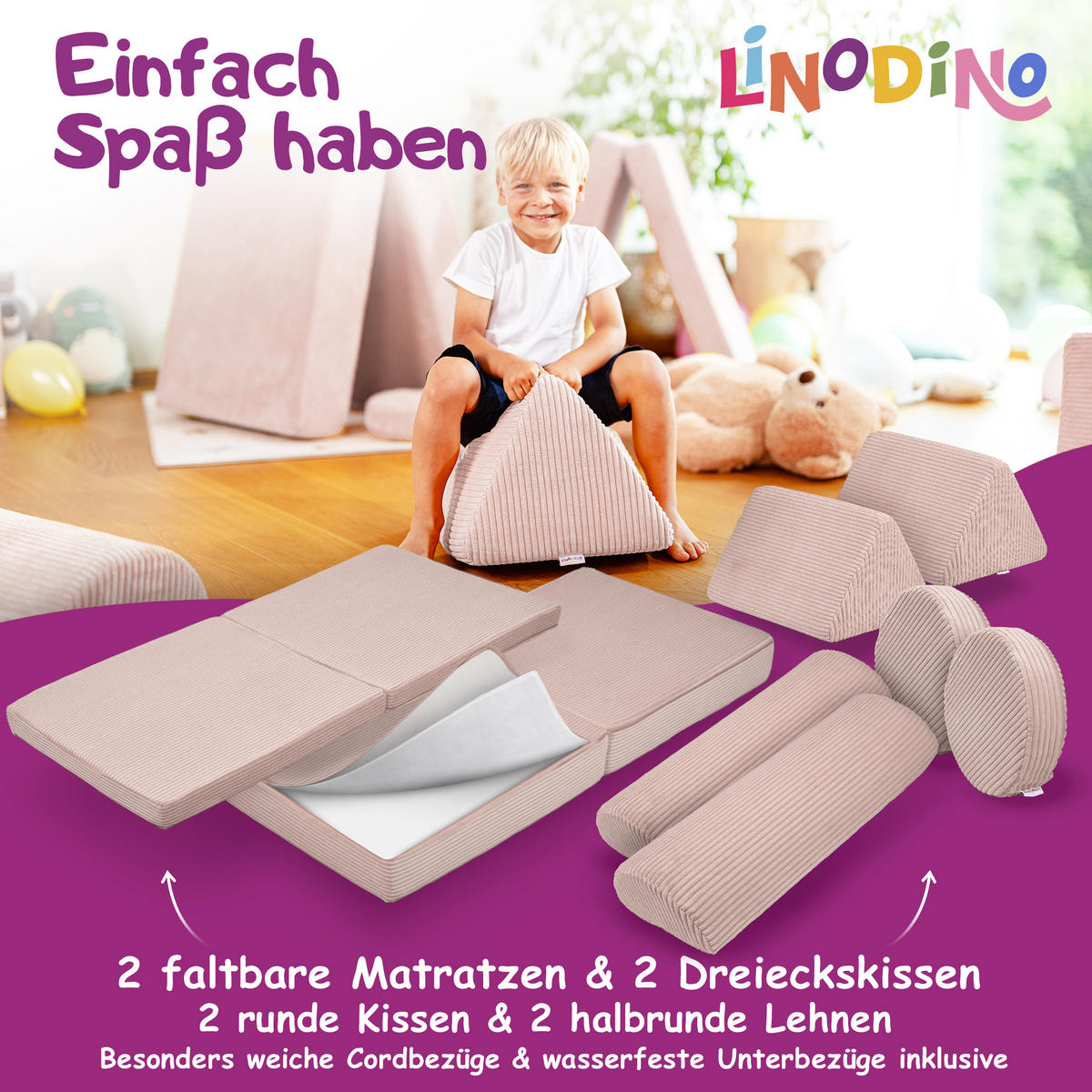 SPIELSOFA Kinder Fantasiewelt 8tlg - Rosa, Textil (150/55/66cm) - Linodino