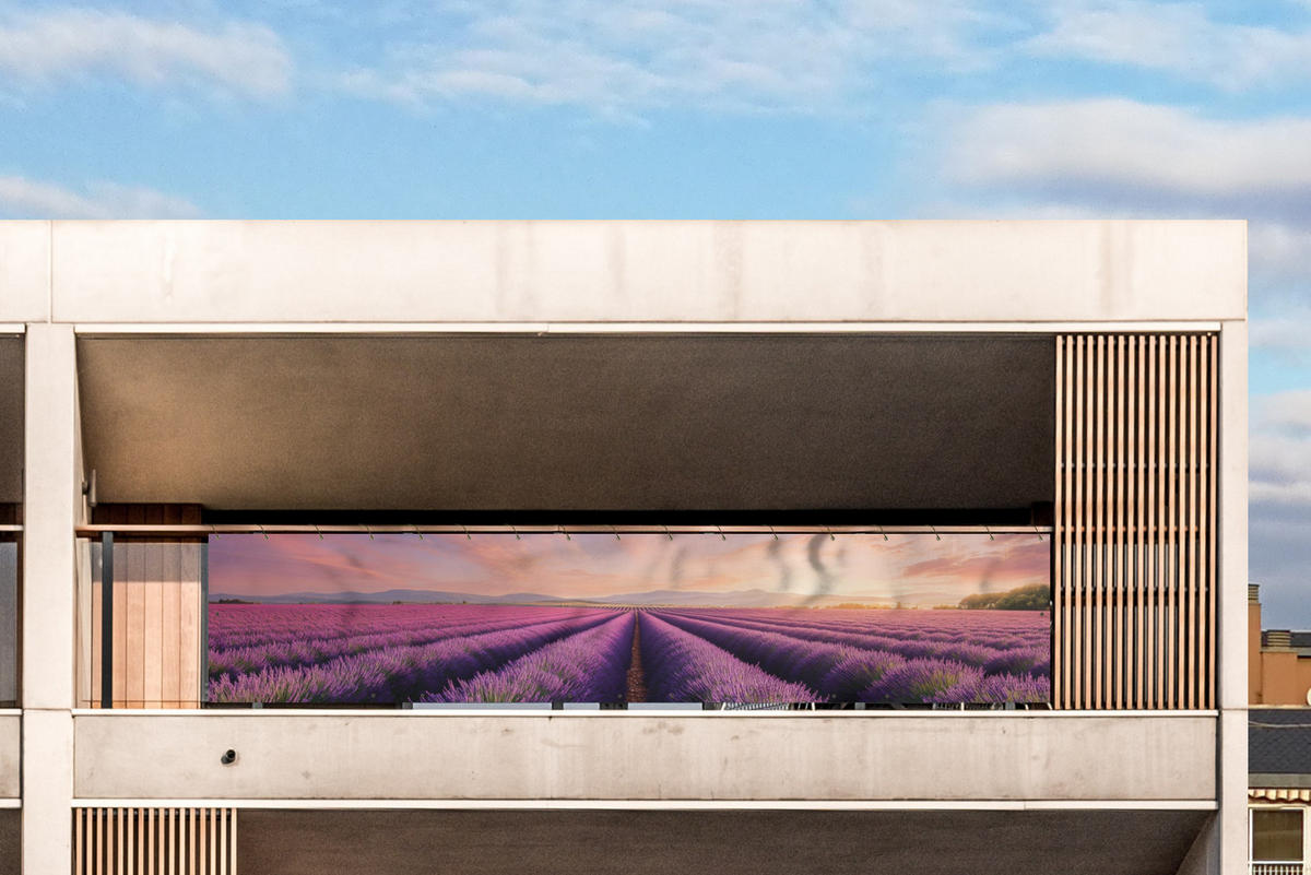 BALKON-SICHTSCHUTZ Lavendelfeld - Sonnenuntergang - Lila - Blumen - Violett, Kunststoff (500/110cm) - MuchoWow