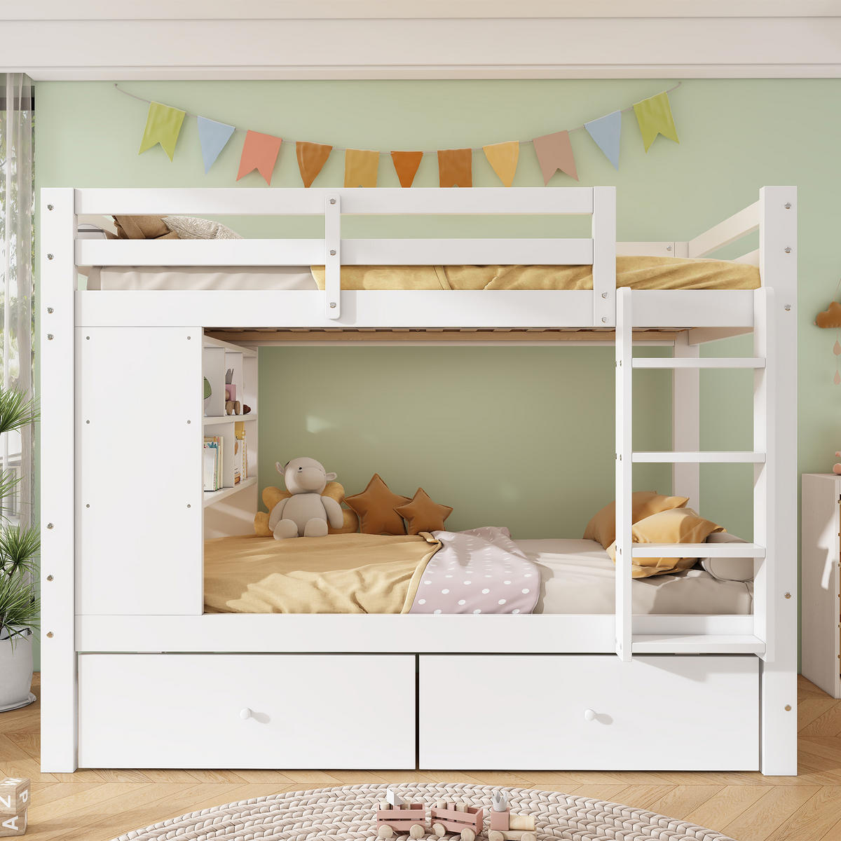 ETAGENBETT 90/200 cm in Weiß mit Schubladen und Regal - Weiß, Holz/Holzwerkstoff (90/200cm) - CHICFURN