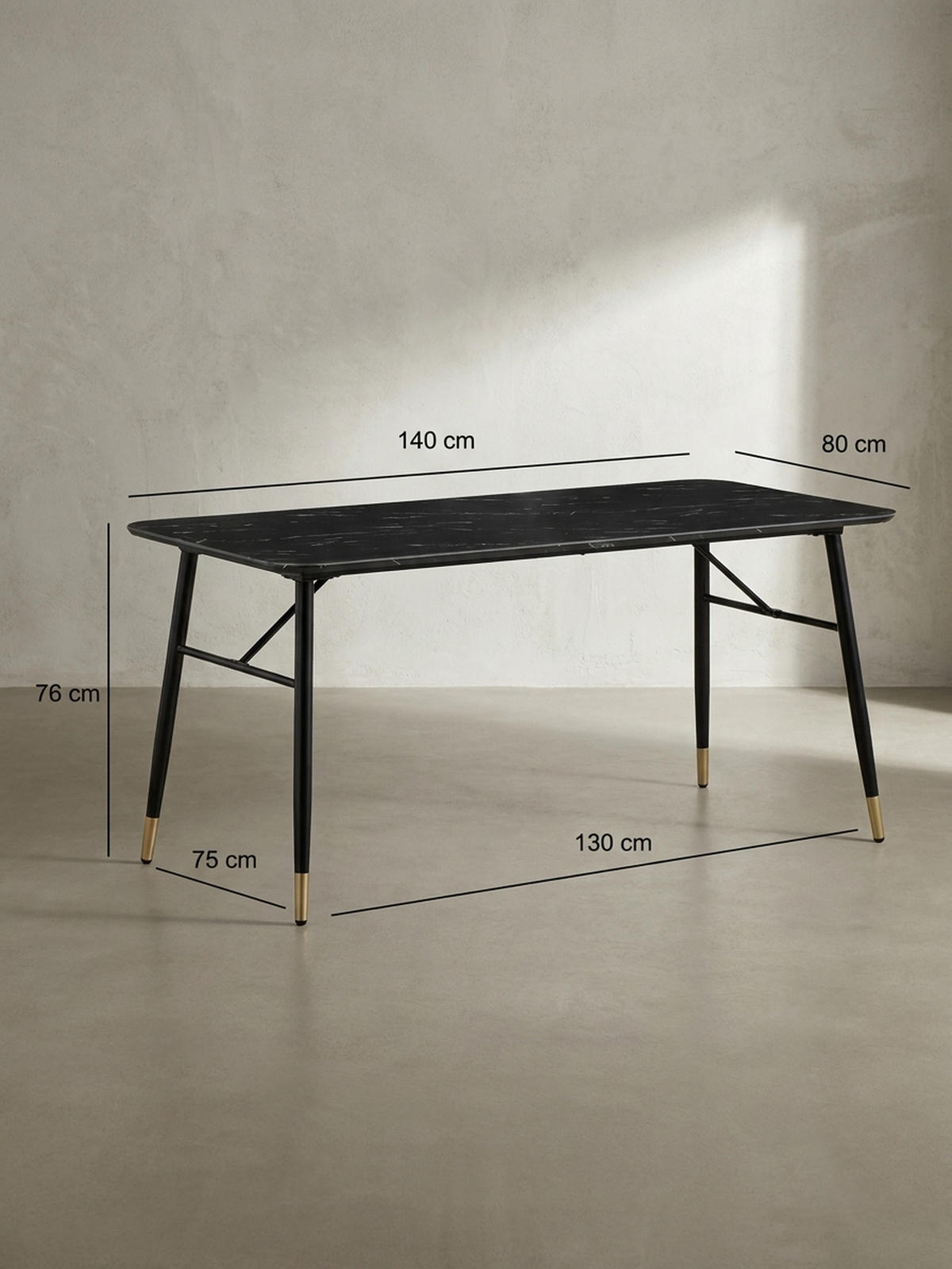 ESSTISCH Marmoroptik Metall Rechteckig Modern Klein, Schwarz 140x80x76 cm - Goldfarben/Schwarz, Holzwerkstoff/Metall (80/140/76cm) - KADIMA DESIGN