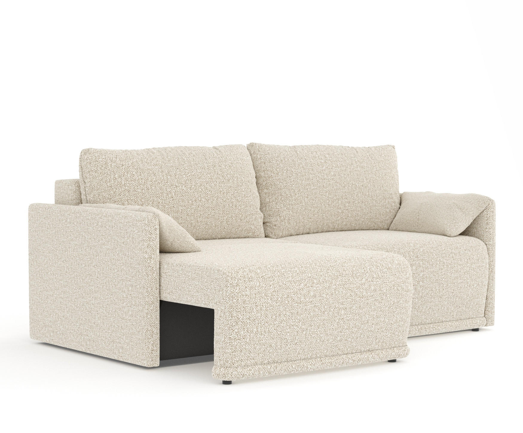 SCHLAFSOFA MIT ECKSOFA-FUNKTION Nappa Beige Plüschstoff - Beige/Schwarz, Holz/Holzwerkstoff (215/100/112cm) - Maison de Reve