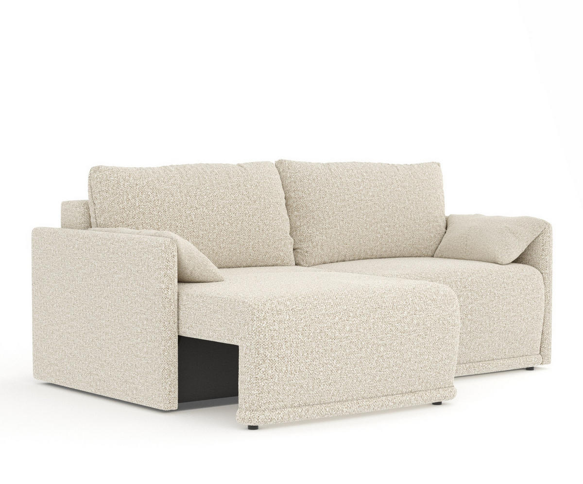 SCHLAFSOFA MIT ECKSOFA-FUNKTION Nappa Beige Plüschstoff - Beige/Schwarz, Holz/Holzwerkstoff (215/100/112cm) - Maison de Reve
