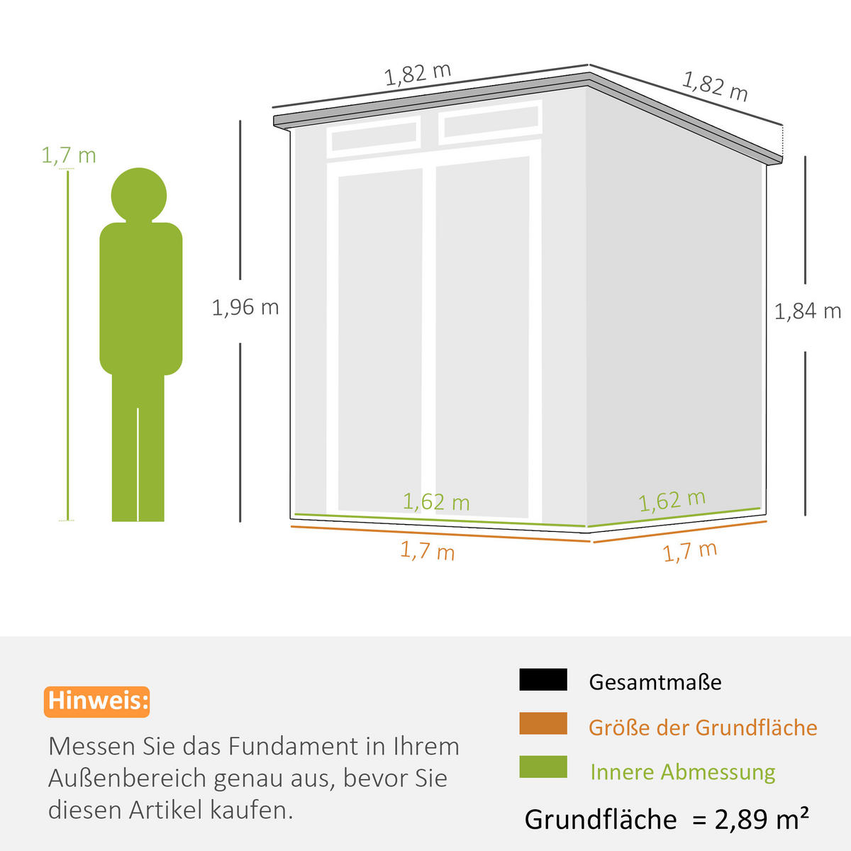 GERÄTESCHUPPEN Kunststoff-Aluminium Grau - Grau, Kunststoff (182/196/182cm) - Outsunny