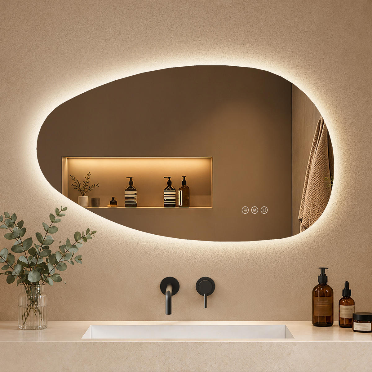 BADEZIMMERSPIEGEL mit Beleuchtung 50/85 cm asymmetrisch LED dimmbar mit Antibeschlag - Transparent, Glas (50/85/2.5cm) - S'AFIELINA