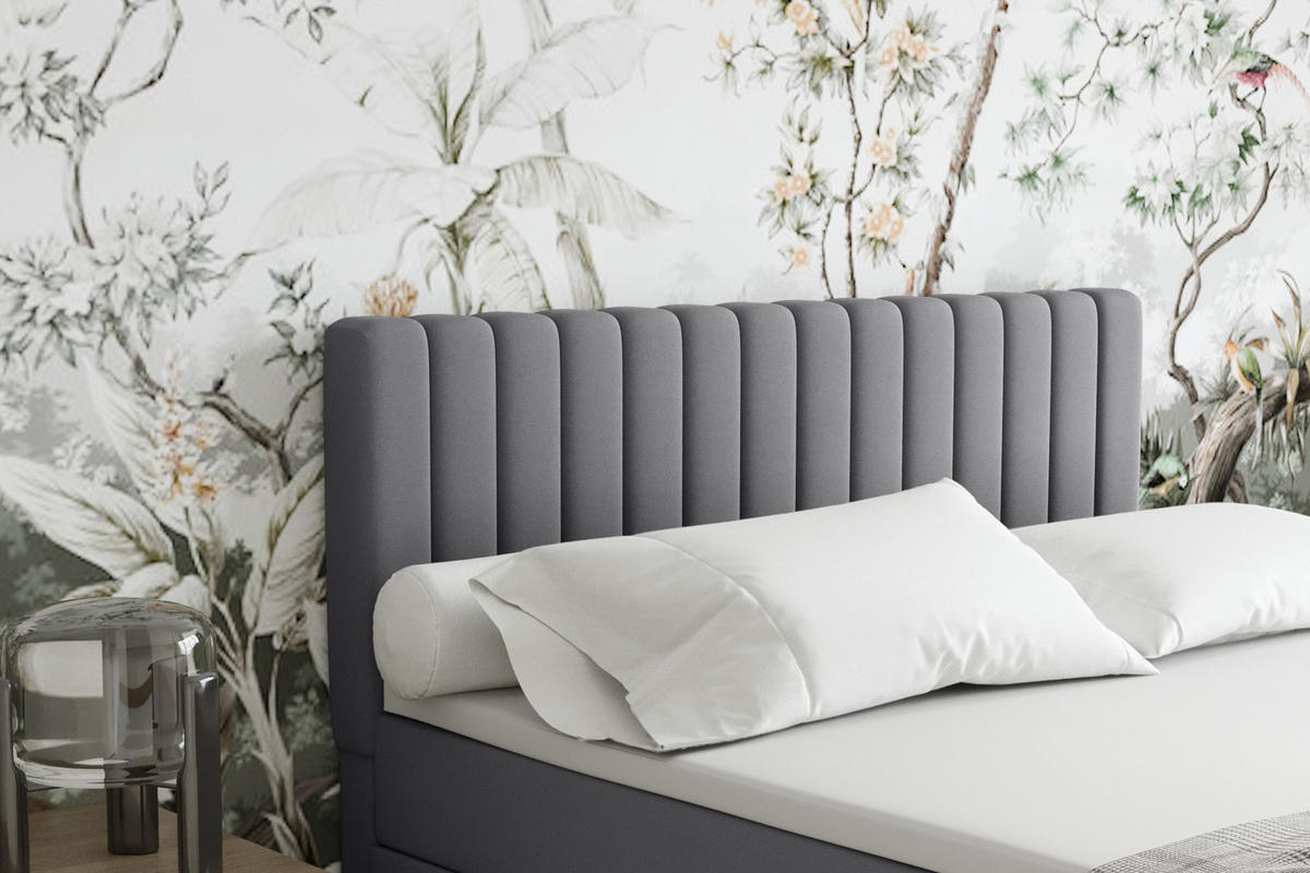BOXBETT Everest grau 160 x 200 cm Doppelbett mit hochwertiger Bonell-Matratze und Topper - Grau, Holz (160/200cm) - Panda Möbel