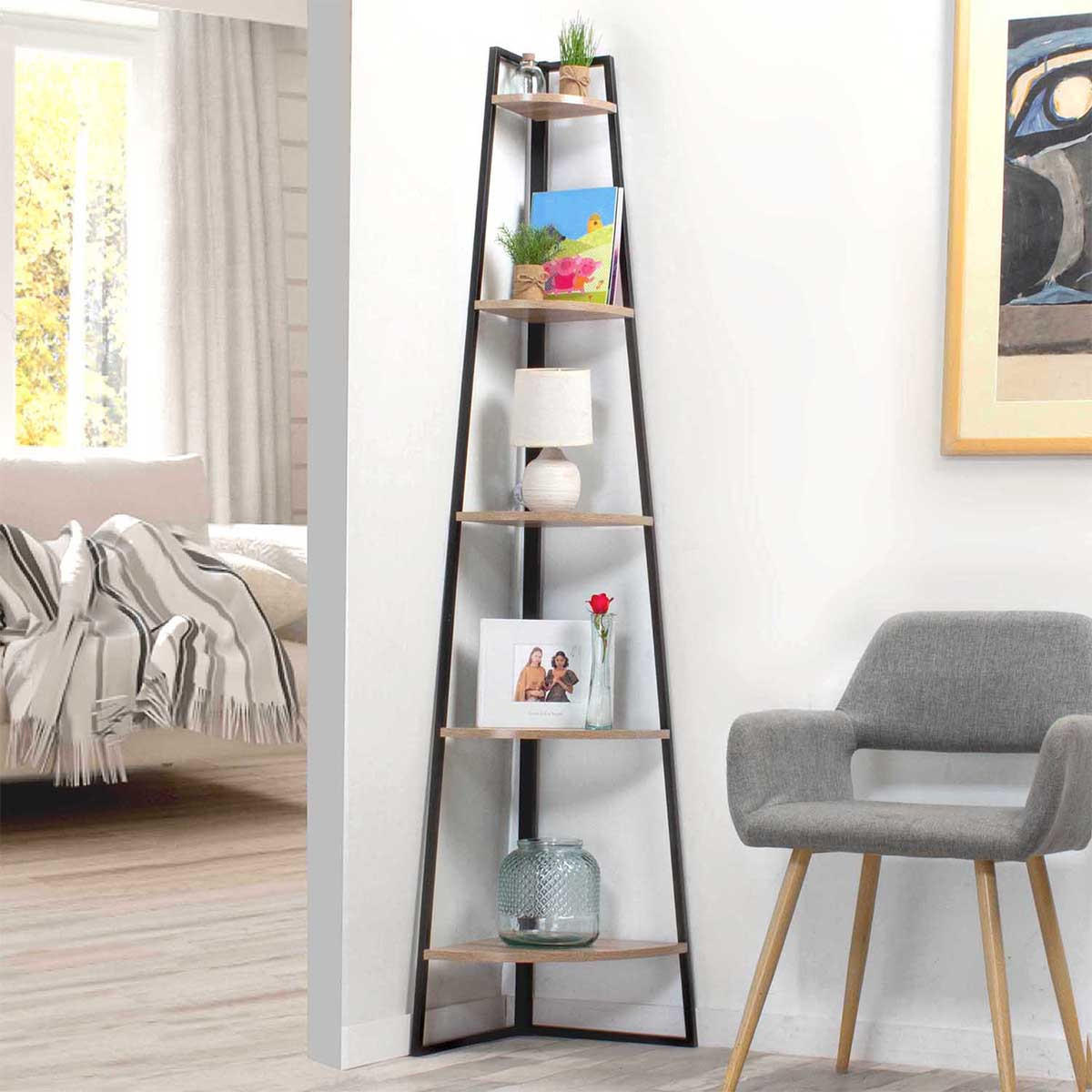 ECKREGAL mit 5 Etagen im Holzdekor H180 cm - Colorado - Schwarz, Holzwerkstoff (36/180/36cm) - Calicosy