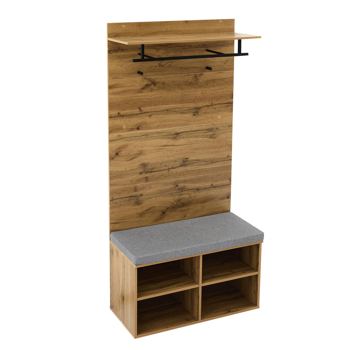 GARDEROBENSET 84/35/175 cm aus Spanplatte mit Schuhbank, verstellbarem Regal und Kleiderstange, Eichefarben - Eichefarben, Holzwerkstoff (84/175/35cm) - Redom