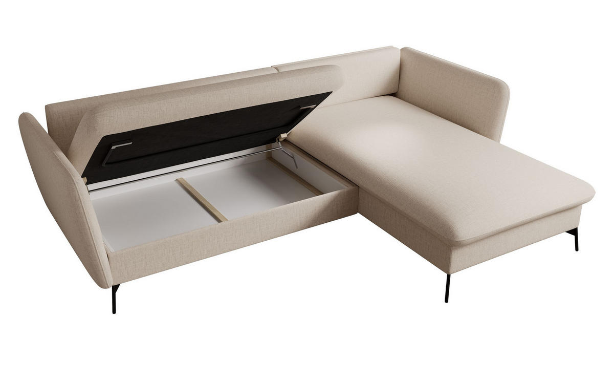 ECKSOFA FERRO Creme Chenille mit Schlaffunktion - Creme, Holz (258/167cm) - MASSENO