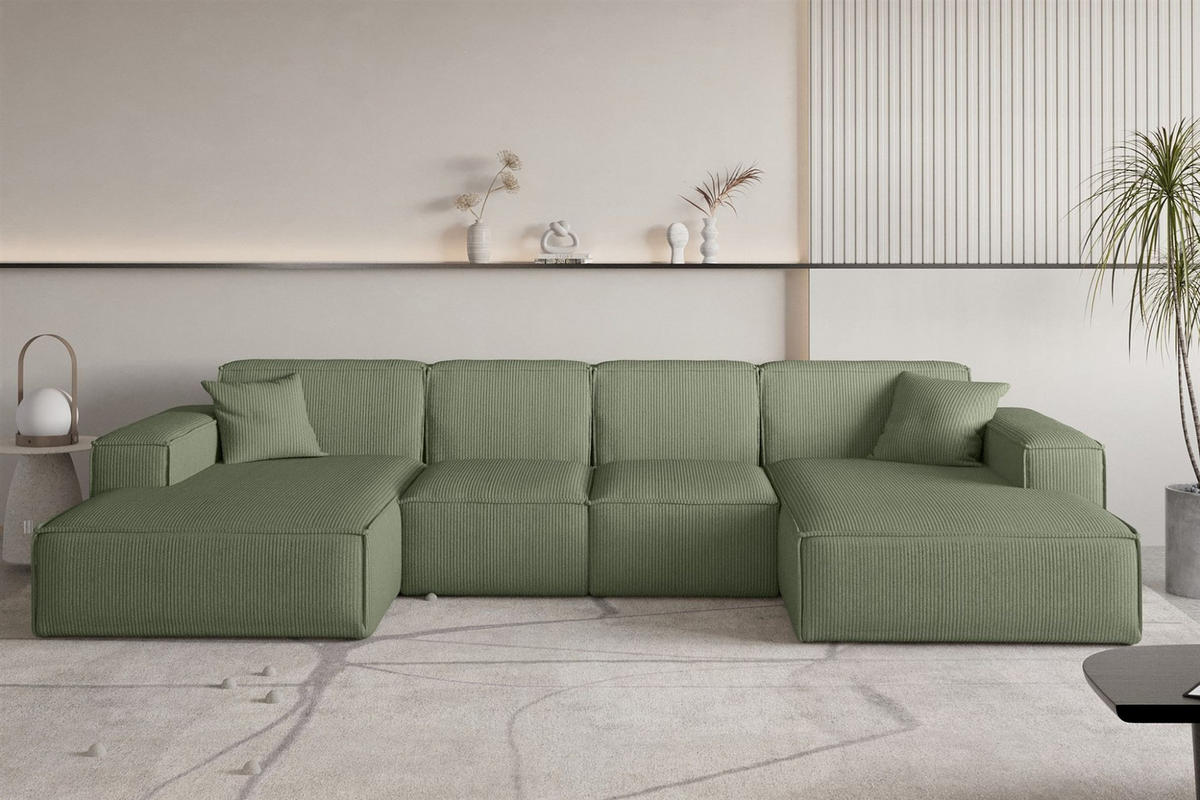 WOHNLANDSCHAFT Celes Premium Xs Scala - Jadegrün, Holzwerkstoff/Textil (342/73/165cm) - Fun Möbel