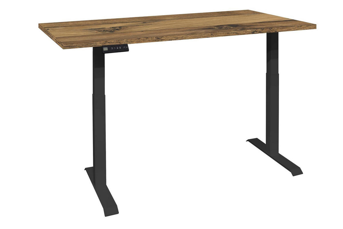 SCHREIBTISCH höhenverstellbar elektrisch Editha 140x90 schwarz/plankeneiche - Alteiche, Holz (140/90/74cm) - 58aufmkessel