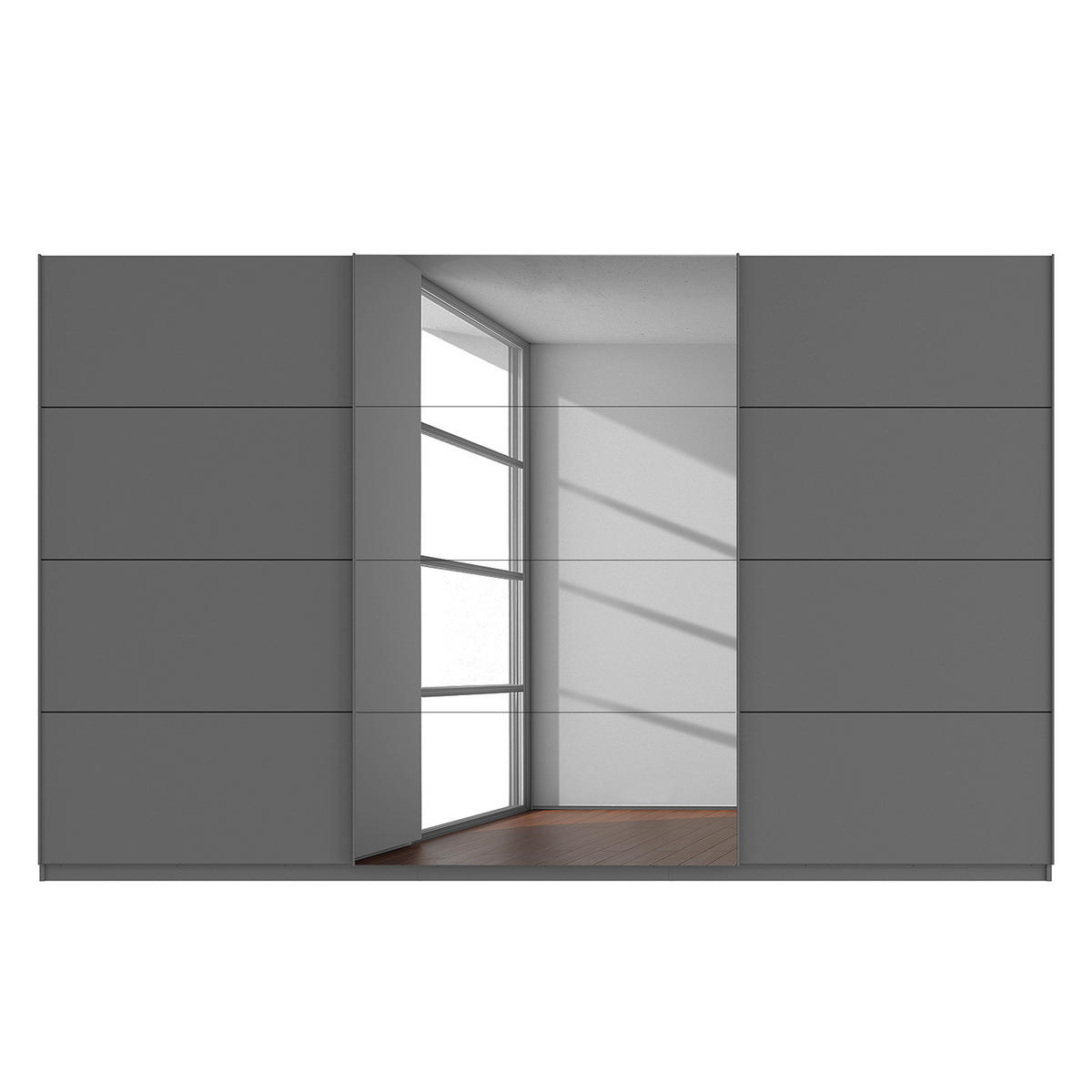 SCHWEBETÜRENSCHRANK - Graphitfarben, Glas/Holzwerkstoff (360/222/68cm) - home24