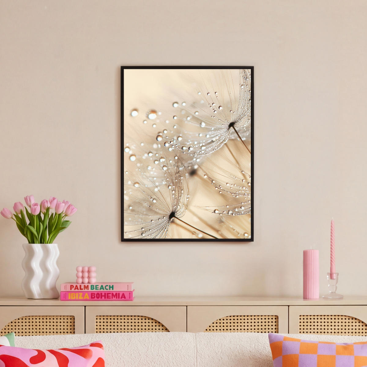 LEINWAND Bilder mit Rahmen - Löwenzahn - Abstrakt - Natur - Beige - 60x80 - Braun, Textil (60/80cm) - MuchoWow