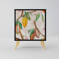 SIDEBOARD COCOA FRUITS, Schwarz, 57,5x42x75,5 cm, Goldfarbene Metallfüße - Goldfarben/Multicolor, Holzwerkstoff/Metall (57.5/75.5/42cm) - SpaceRebels