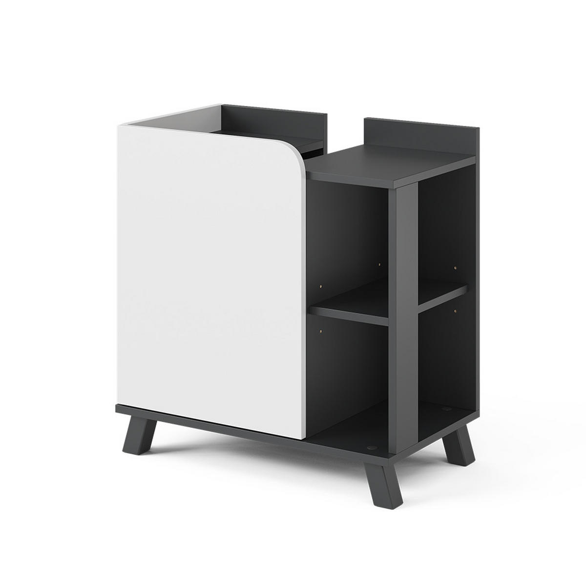 WASCHBECKENUNTERSCHRANK Karen Anthrazit/Weiß 60 x 65 cm mit Tür und offenen Fächern - Anthrazit/Weiß, Holzwerkstoff (60/65/35cm) - Vicco