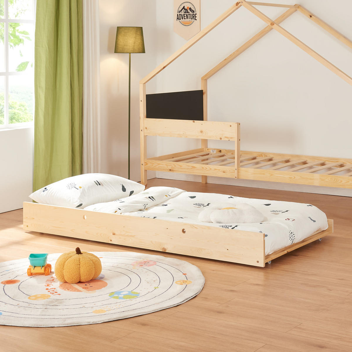 DOPPEL-KINDERBETT Sodankylä - Naturfarben, Holz (90/200cm) - [en.casa]
