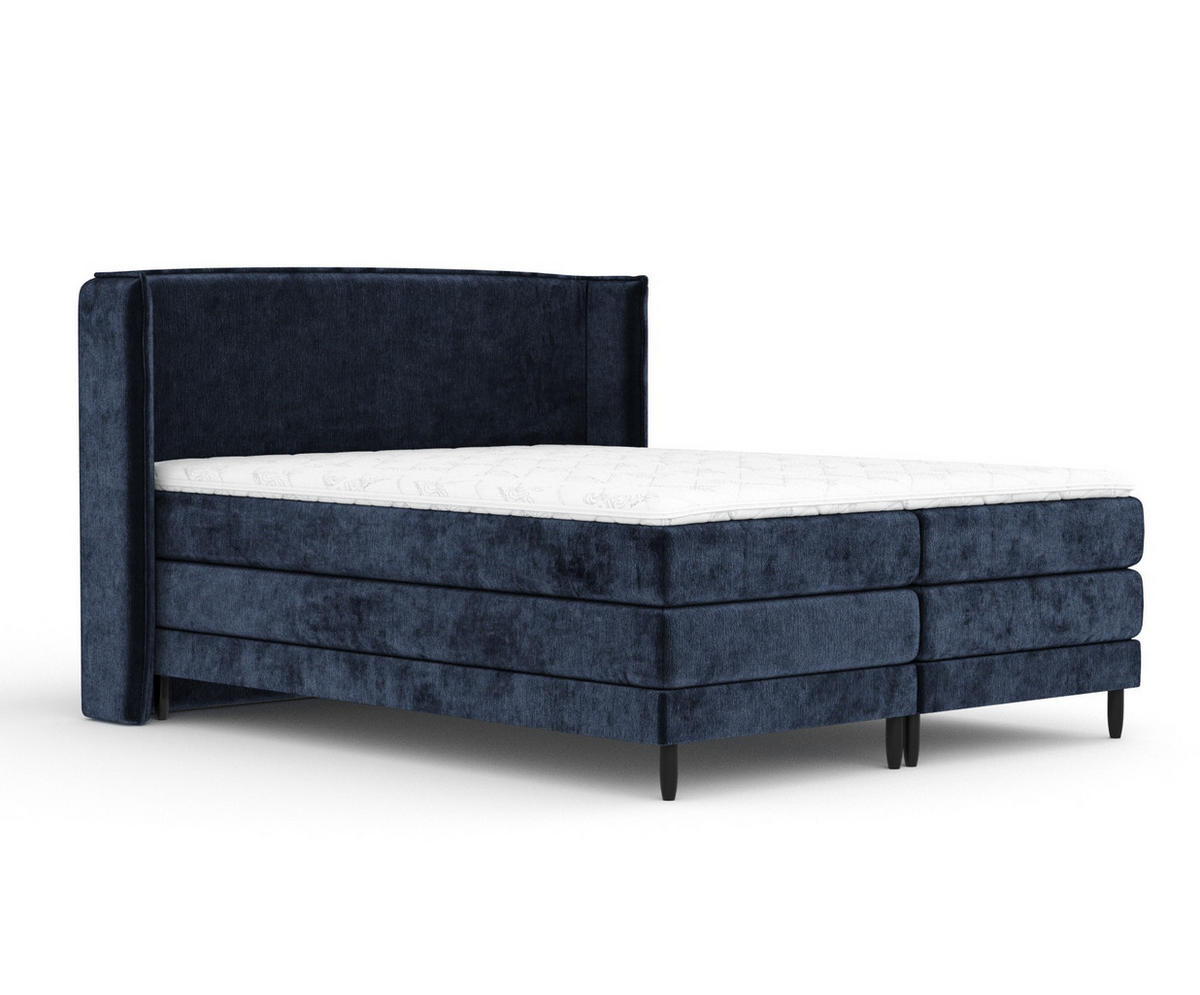 BOXSPRINGBETT Carizzo Marineblau 140/200 cm mit Matratze und Topper - Schwarz/Dunkelblau, Holz/Holzwerkstoff (140/200cm) - Maison de Reve