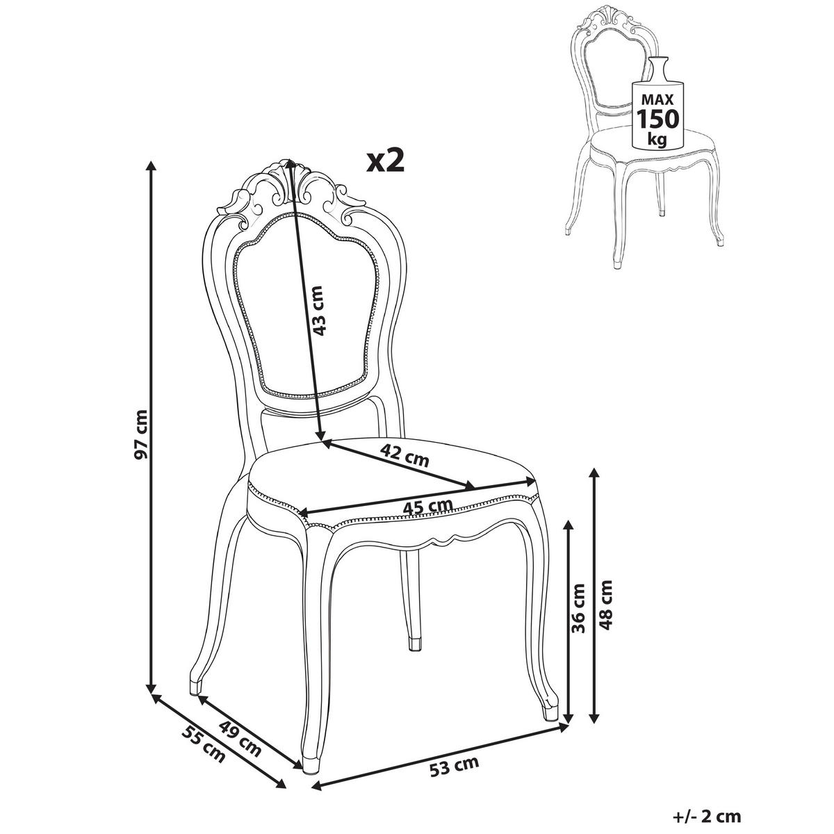 ESSZIMMERSTUHL 2er Set Transparent Vermont - Transparent, Kunststoff (53/97/55cm) - Beliani