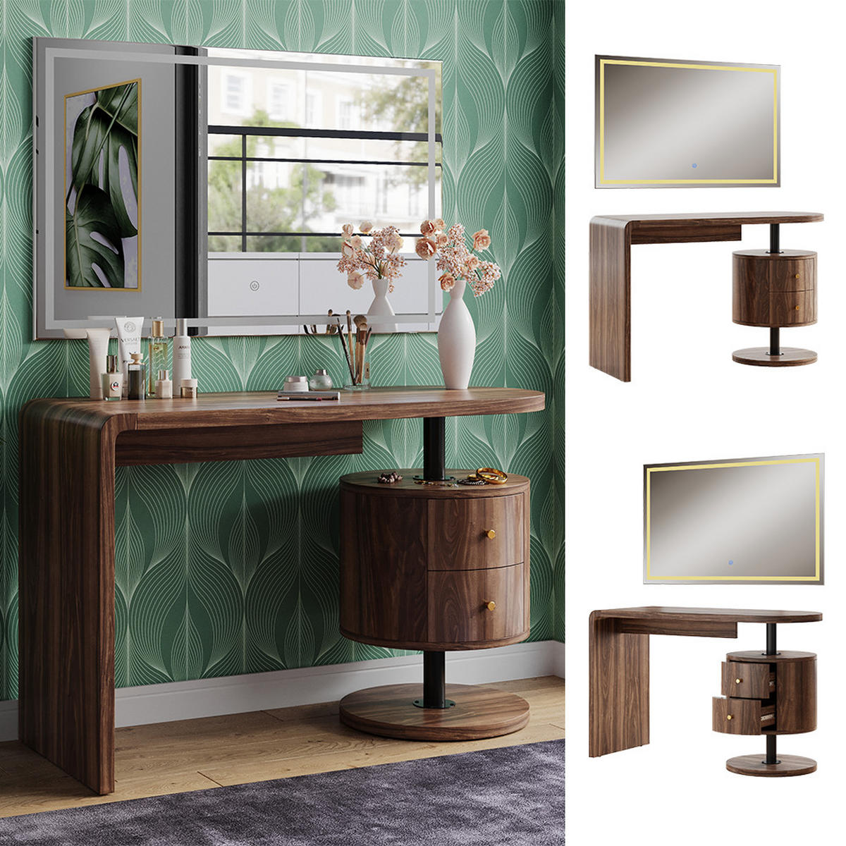 SCHMINKTISCH Lara Eiche rustikal 120 cm mit LED-Spiegel - Wildeiche, Holzwerkstoff (120/76/50cm) - Vicco