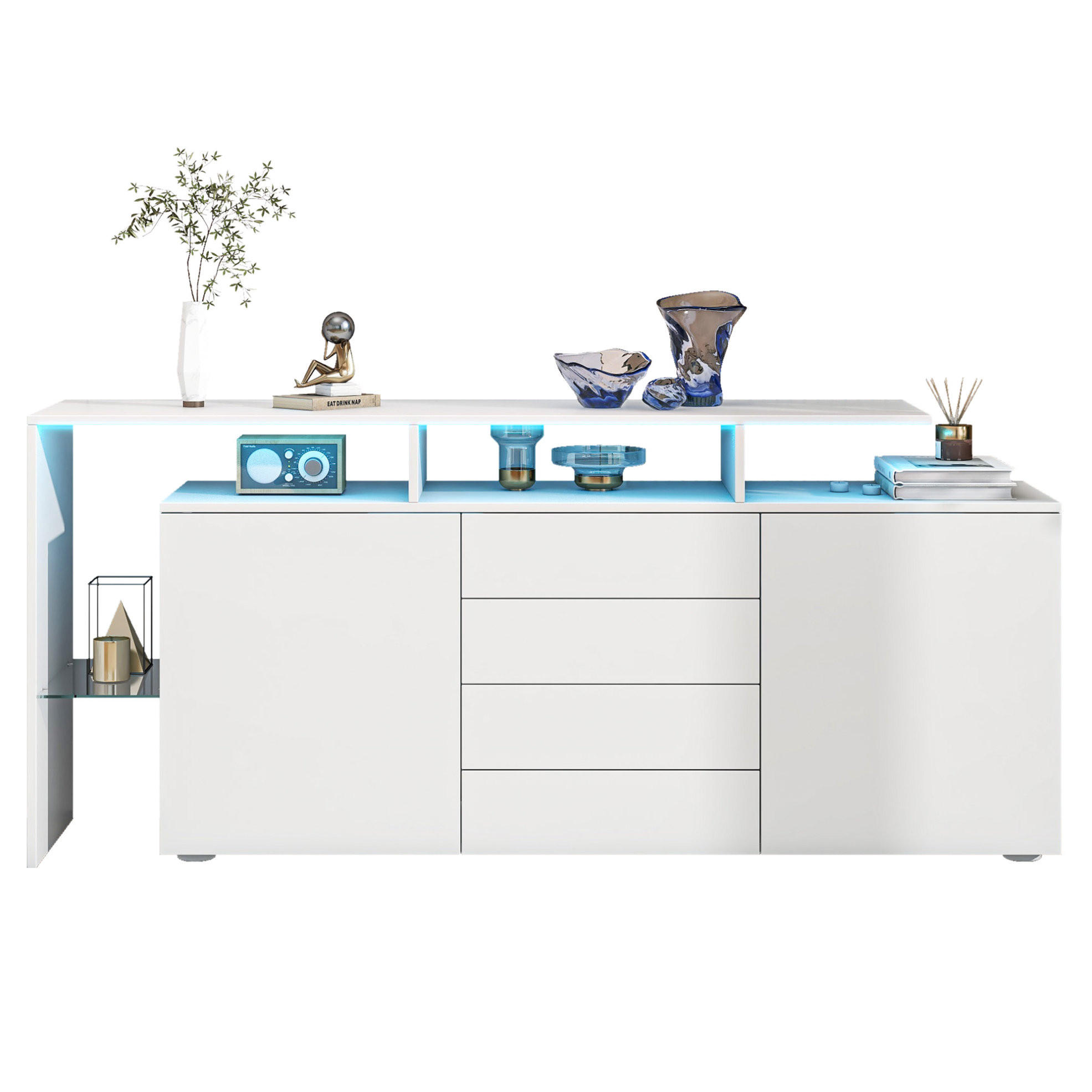 SIDEBOARD 160/35/70 cm Weiß aus Spanplatte mit LED - Weiß, Holzwerkstoff (35/70/160cm) - OKMYHOME