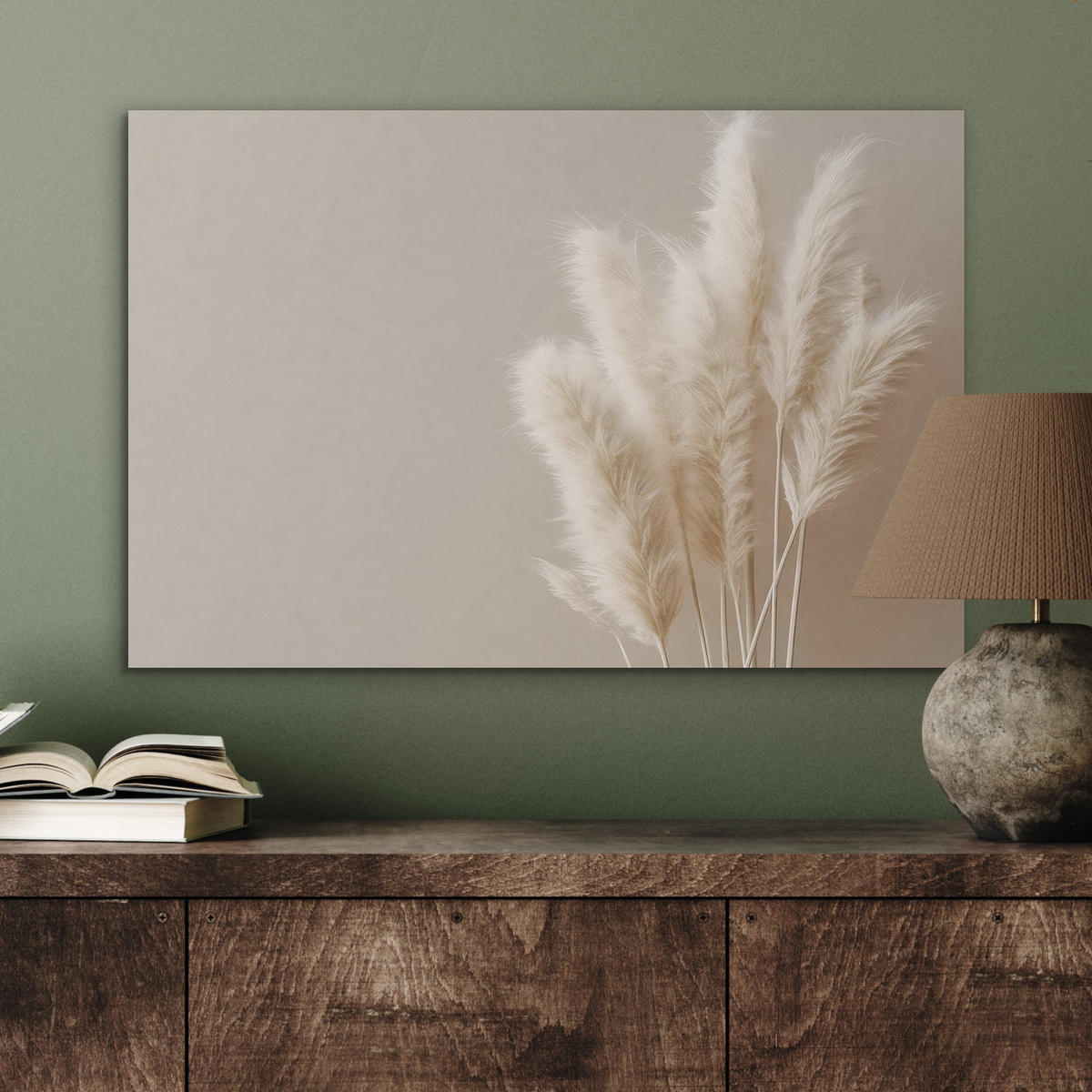 AKUSTIKBILD Pampasgras - Federn - Pastell - Weiß Wanddeko 70x50 cm - Naturfarben, Kunststoff (70/50/0.9cm) - MuchoWow