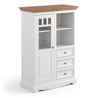 VITRINE Belluno Elegante Kiefer weiß (RAL9010) lackiert / Kiefer gebeizt, Eichefarben 89 / 44 / 130cm - Eichefarben/Weiß, Holz/Metall (89/130/44cm) - Feldmann-Wohnen