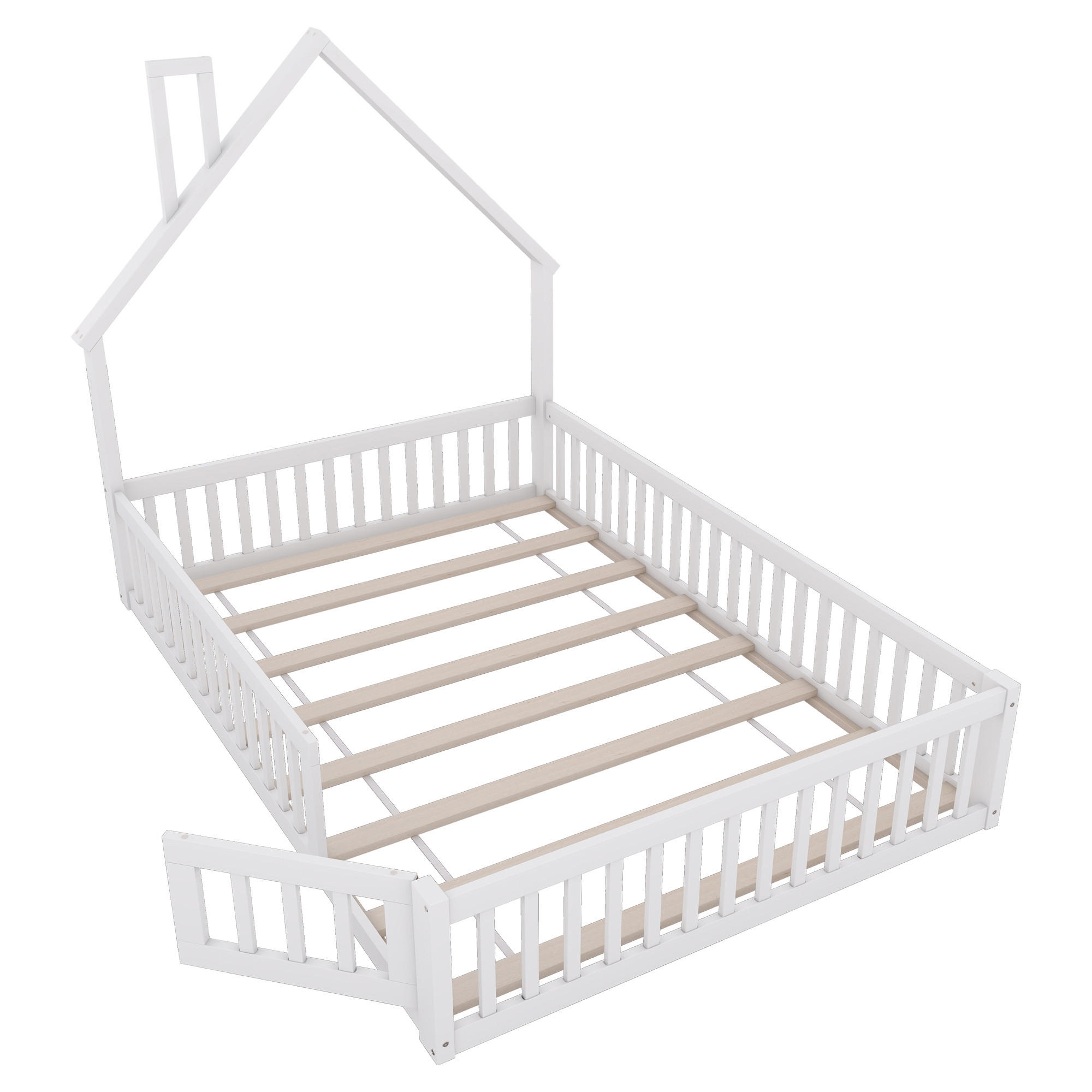 HAUSBETT 140/200 cm DE-03138, mit Schornstein-Design, in Weiß - Weiß, Holz/Holzwerkstoff (140/200cm) - ComfortXL