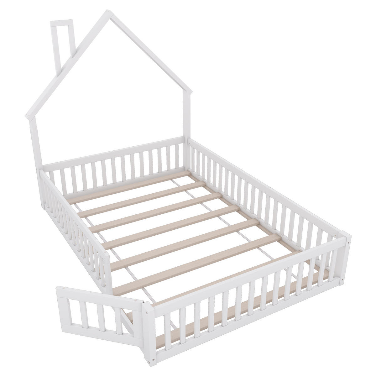 POLSTERBETT 140/200 cm Weiß Kinderbett mit Schornsteinform aus Kiefernholz - Weiß, Holz (140/200cm) - OKWISH