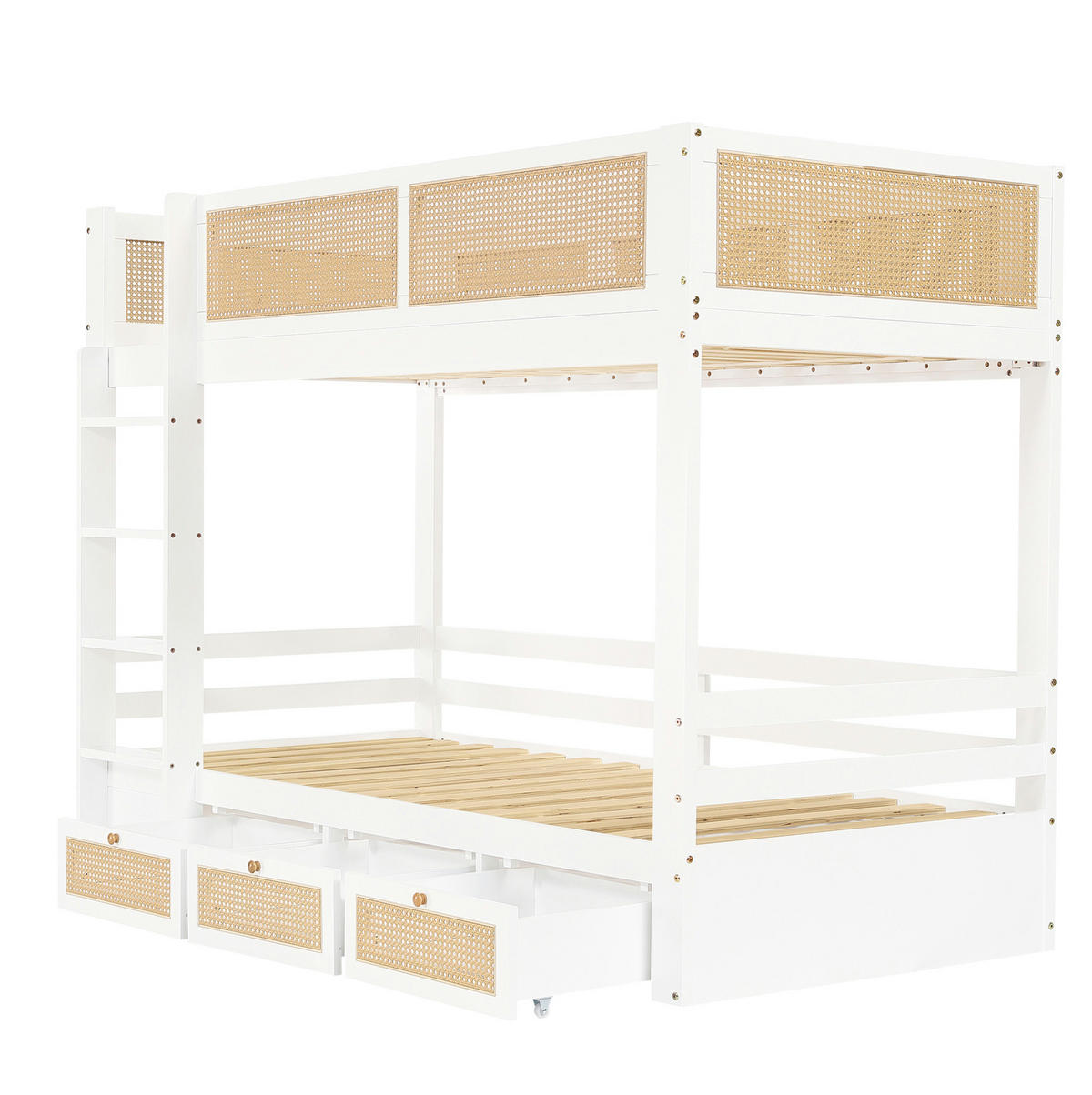 ETAGENBETT 90/200 cm aus Kiefer und MDF mit 3 Schubladen Weiß/Natur - Weiß, Holz (90/200cm) - Modenvie