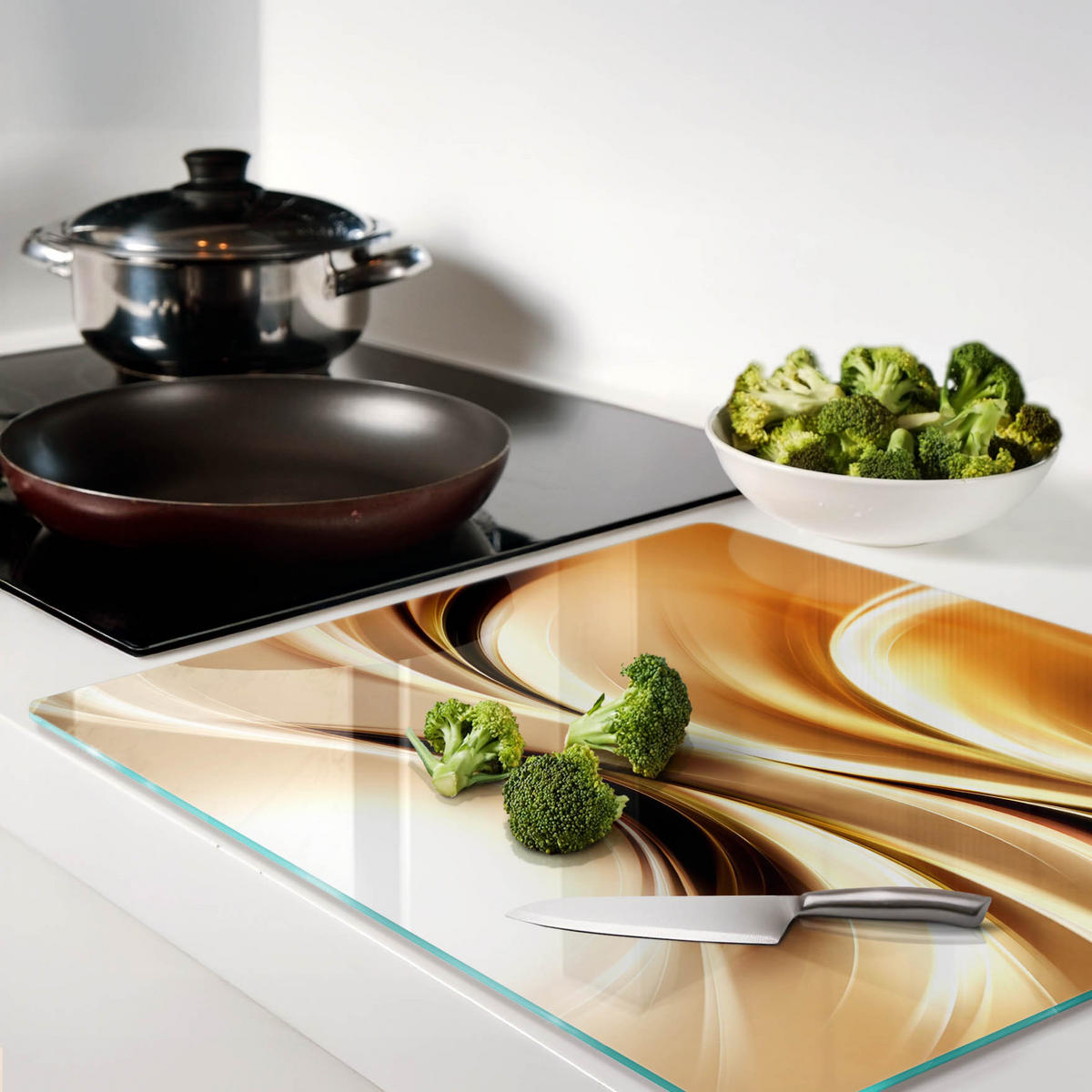 GLASPLATTE 60x52 cm Abstrakte Wellen - Goldfarben, Glas (60/0.4/52cm) - TULUP